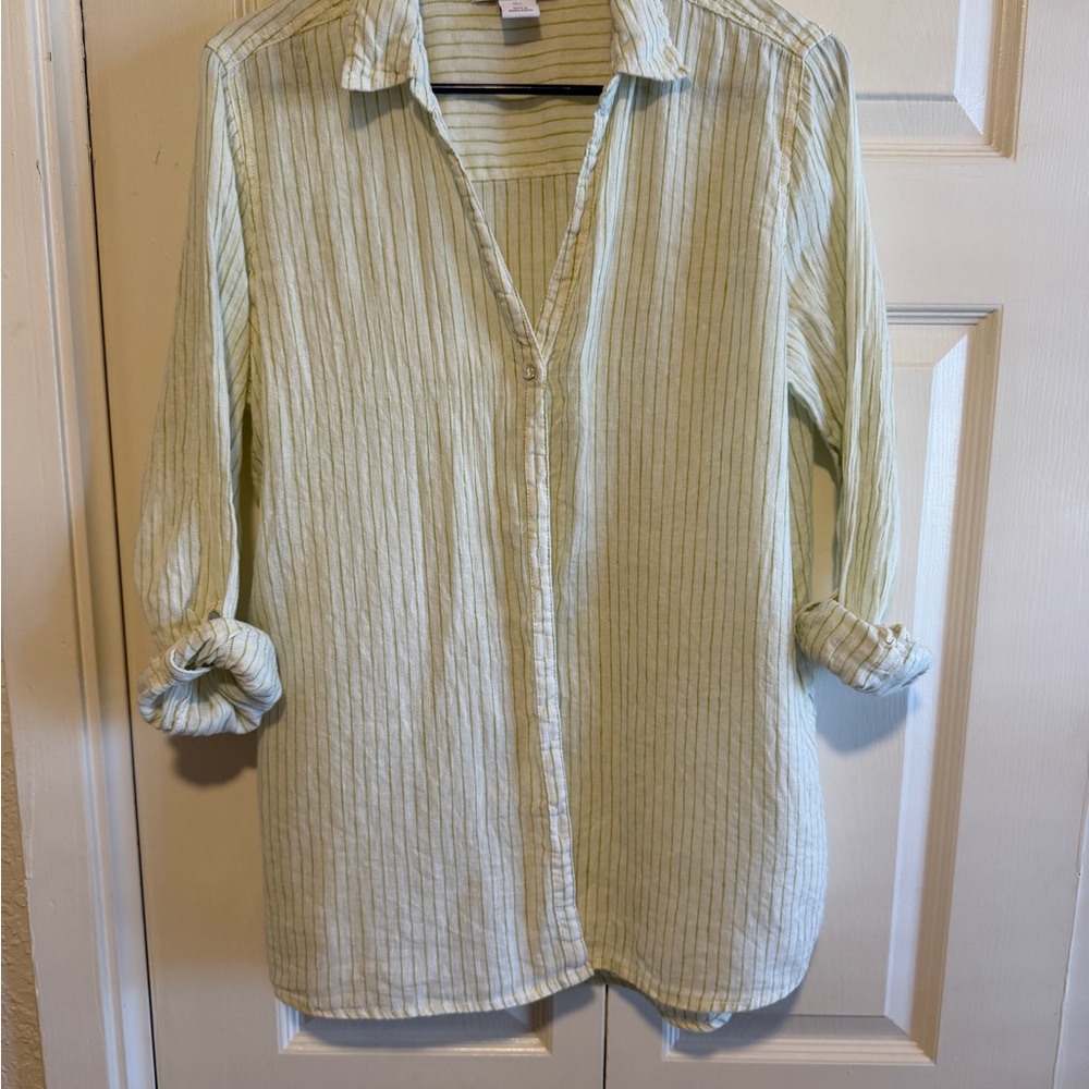 C&C California Light Green Striped Button Down Shirt
